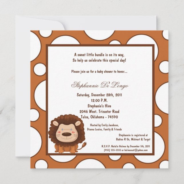 5x7 Lion Pok-a-Dot Baby Shower Invitation (Front)