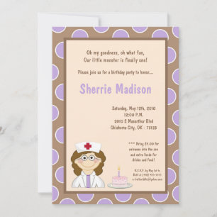 5x7 Little Girl Nurse Birthday Party Invitation