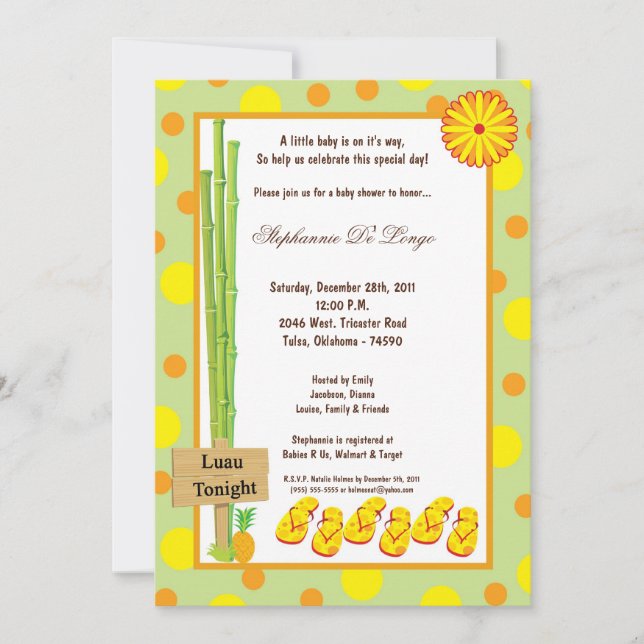 5x7 Luau Baby Shower Invitation (Front)