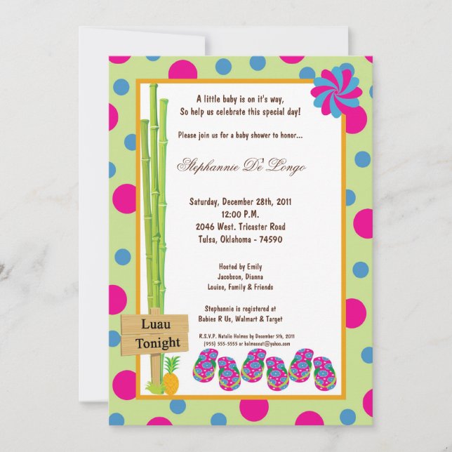 5x7 Luau Baby Shower Invitation (Front)
