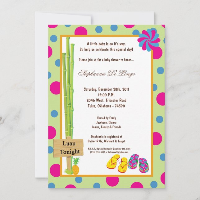 5x7 Luau Baby Shower Invitation (Front)