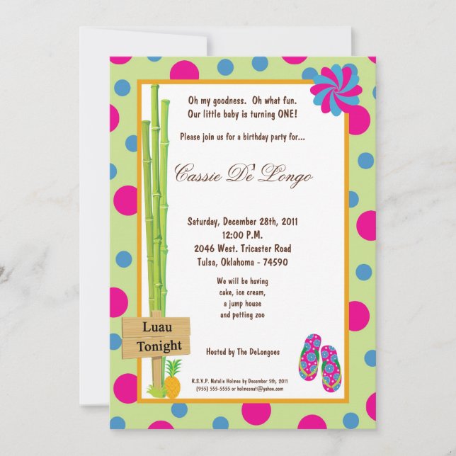 5x7 Luau Birthday Party Invite (Front)