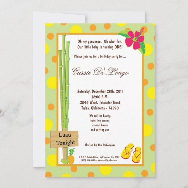 5x7 Luau Birthday Party Invite (Front)