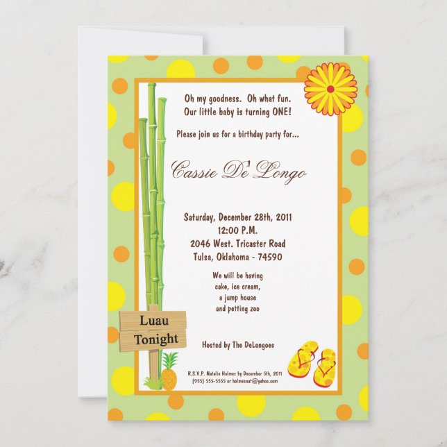 5x7 Luau Birthday Party Invite (Front)