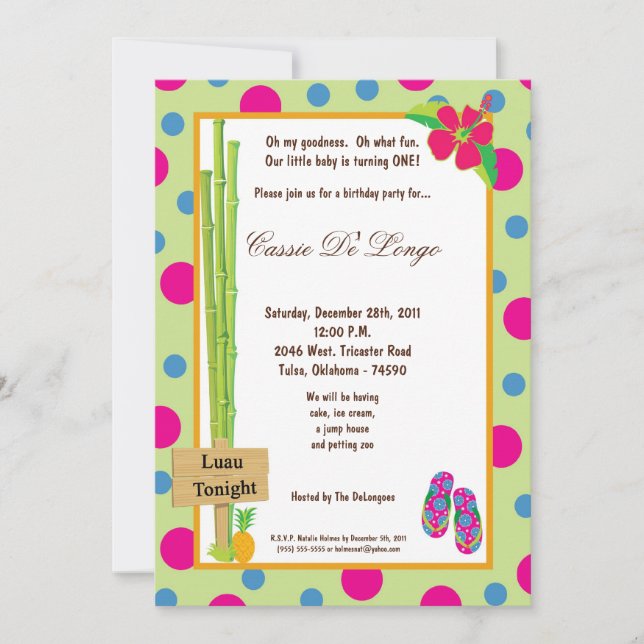 5x7 Luau Birthday Party Invite (Front)
