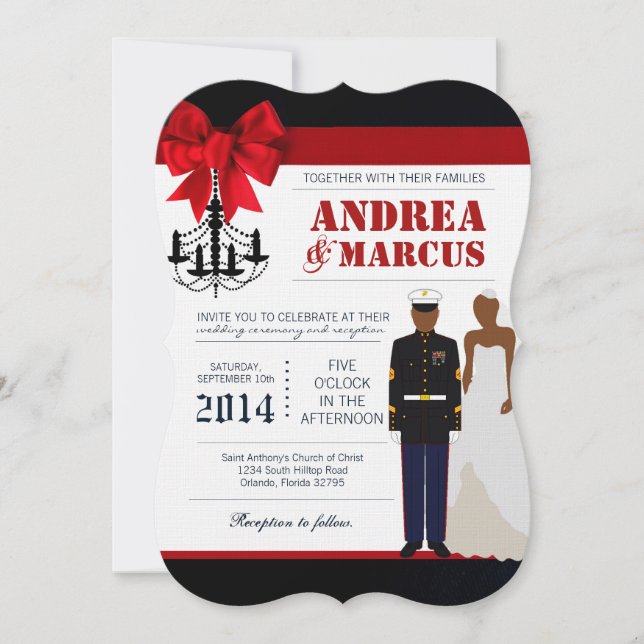 5x7  Marine African Ame Uniform Wedding Invitation (Front)