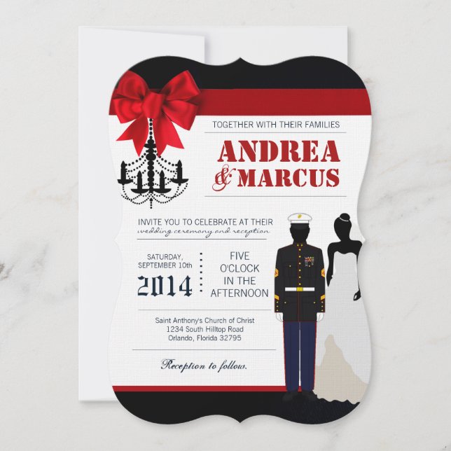 5x7  Marine Bride Uniform Wedding Invitation (Front)