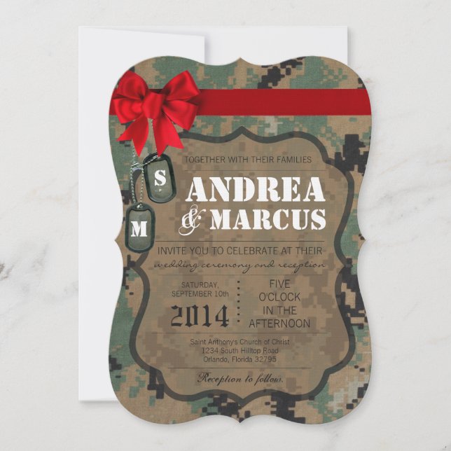 5x7  Marine DIGITAL Uniform Cam Wedding Invitation (Front)