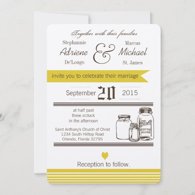 5x7 Mason Jar Country Rustic Wedding Invitation (Front)