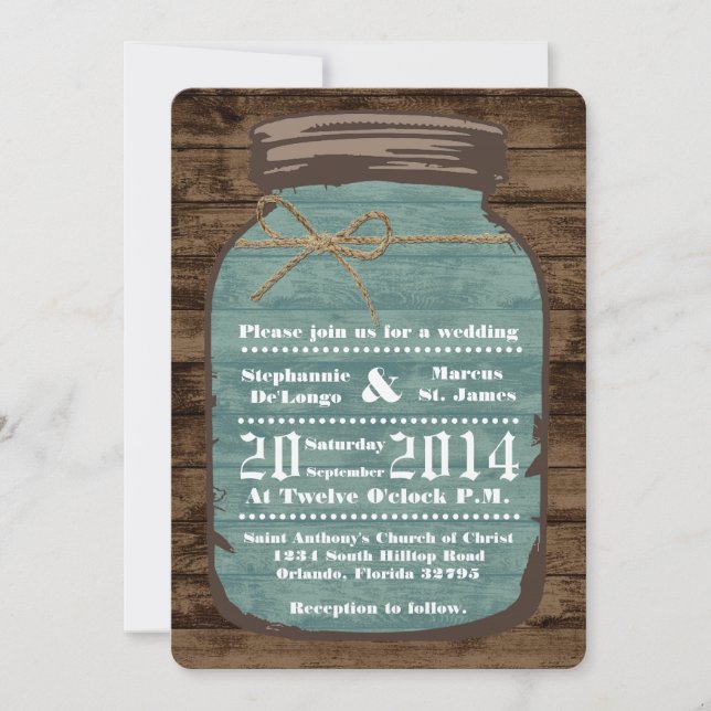 5x7 Mason Jar Wood Country Rust Wedding Invitation (Front)