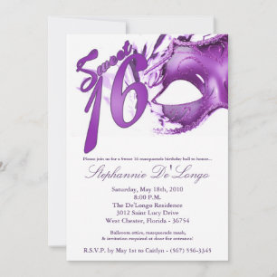 5x7 Masquerade Mask Sweet 16 Birthday Invitation