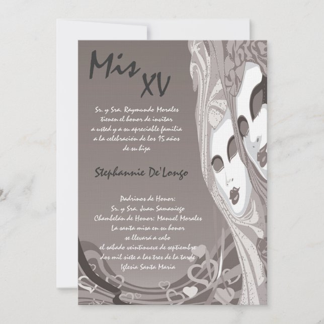5x7 Masquerade Quinceanera Birthday Invitation (Front)