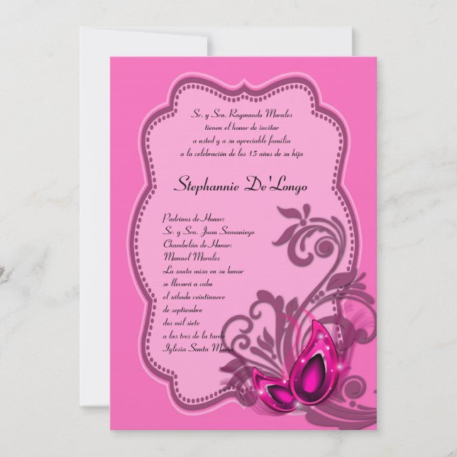 5x7 Masquerade Quinceanera Birthday Invitation (Front)
