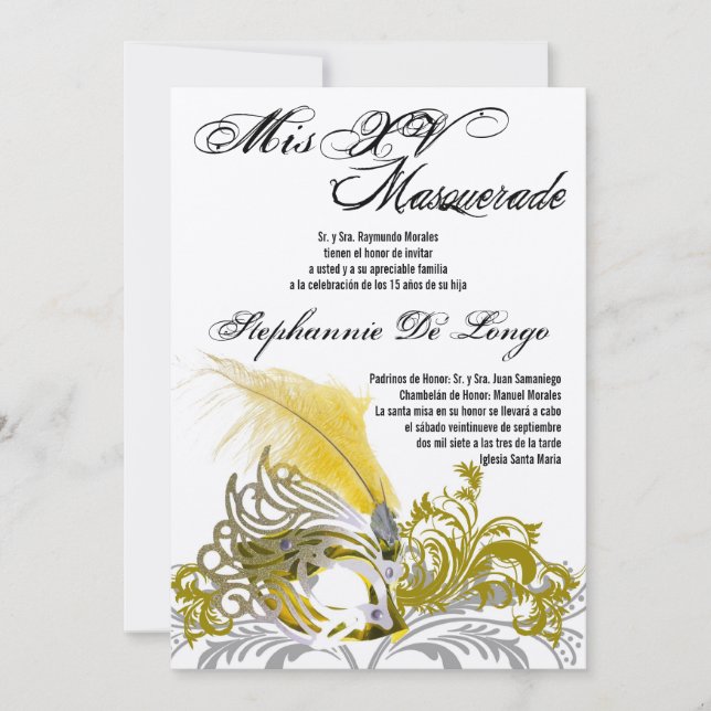 5x7 Masquerade Quinceanera Birthday Invitation (Front)
