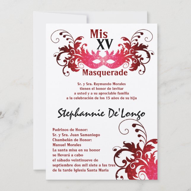 5x7 Masquerade Quinceanera Birthday Invitation (Front)