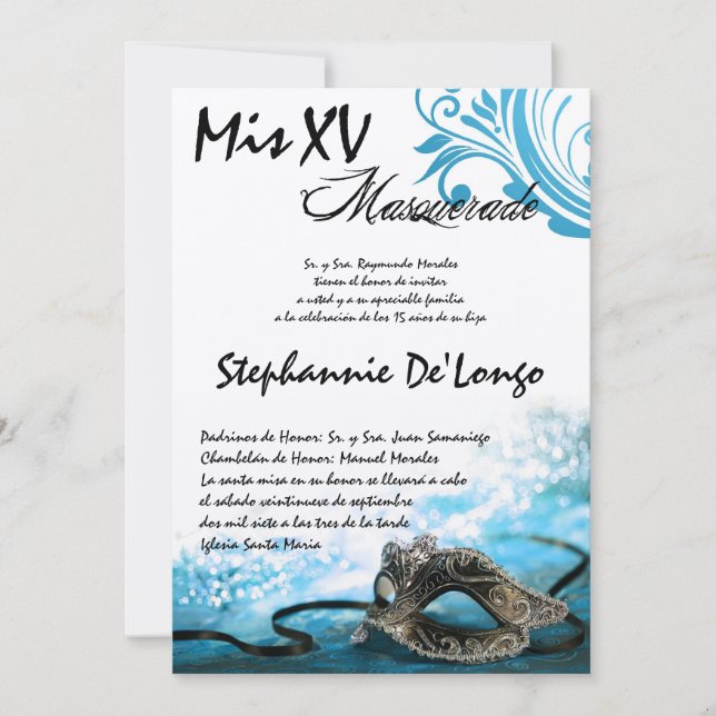 5x7 Masquerade Quinceanera Birthday Invitation (Front)