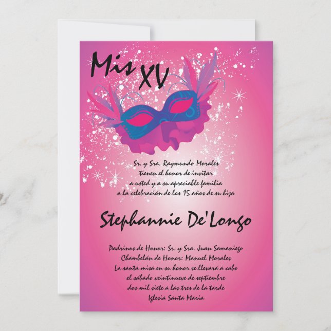 5x7 Masquerade Quinceanera Birthday Invitation (Front)