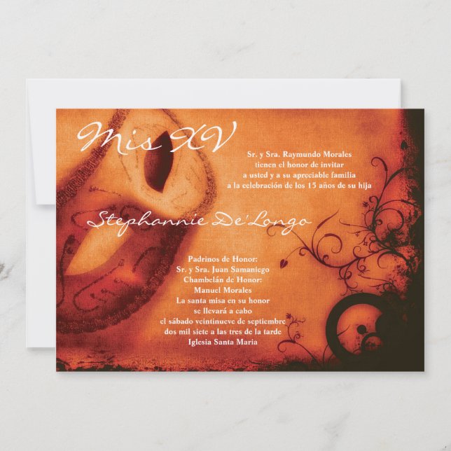 5x7 Masquerade Quinceanera Birthday Invitation (Front)