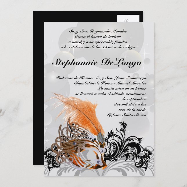 5x7 Masquerade Quinceanera Birthday Invitation (Front/Back)