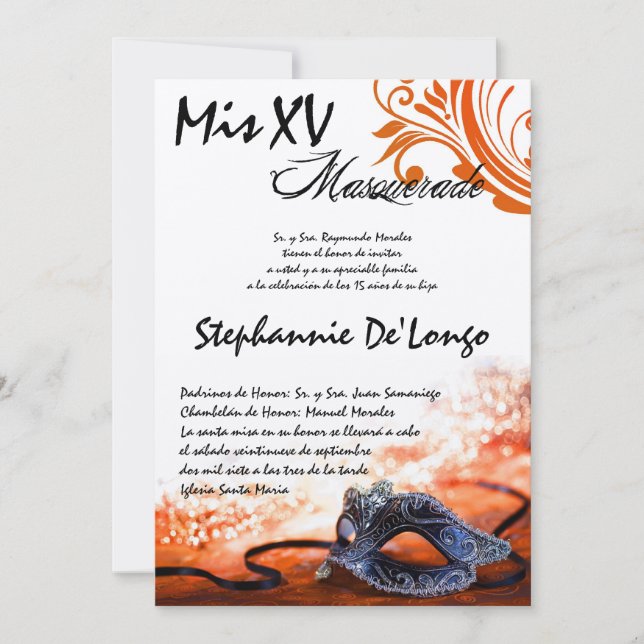 5x7 Masquerade Quinceanera Birthday Invitation (Front)