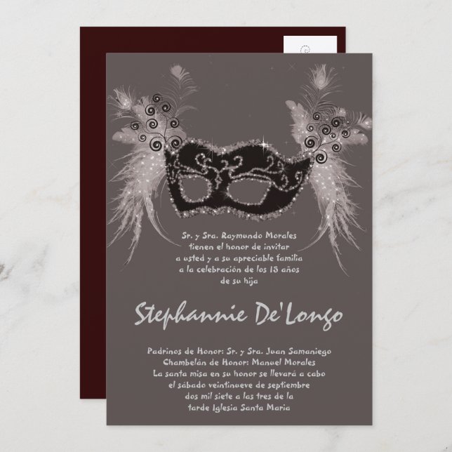 5x7 Masquerade Quinceanera Birthday Invitation (Front/Back)