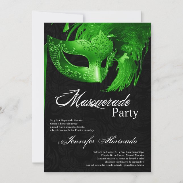 5x7 Masquerade Quinceanera Birthday Invitation (Front)