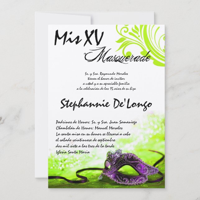 5x7 Masquerade Quinceanera Birthday Invitation (Front)