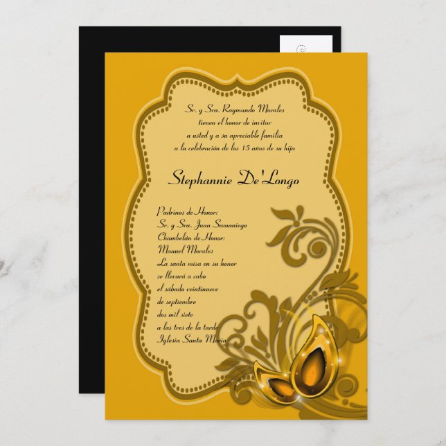 5x7 Masquerade Quinceanera Birthday Invitation (Front/Back)