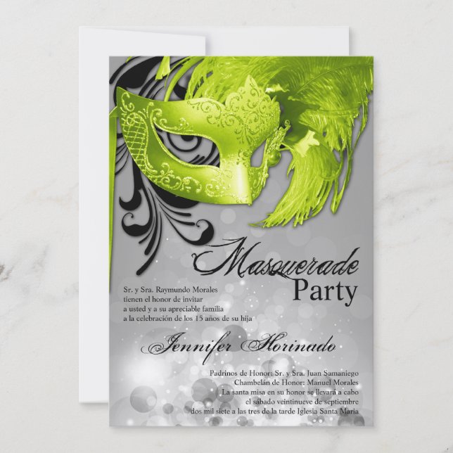 5x7 Masquerade Quinceanera Birthday Invitation (Front)