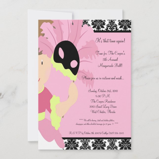 5x7 MasqueradeBall Halloween Bash Party Invitation (Front)