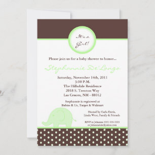 5x7 Mod Neut Green Elephant Baby Shower Invitation