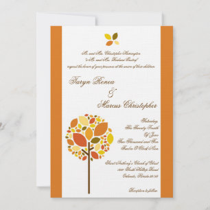 5x7 Modern Autumn Tree Linen Wedding Invitation