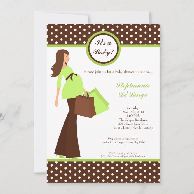 5x7 Modern Mod Mum Shopping Baby Shower Invitation (Front)