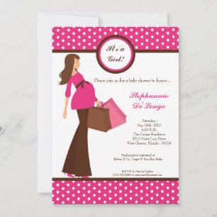 5x7 Modern Mod Mum Shopping Baby Shower Invitation