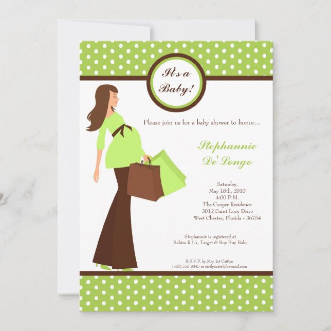 5x7 Modern Mod Mum Shopping Baby Shower Invitation (Front)