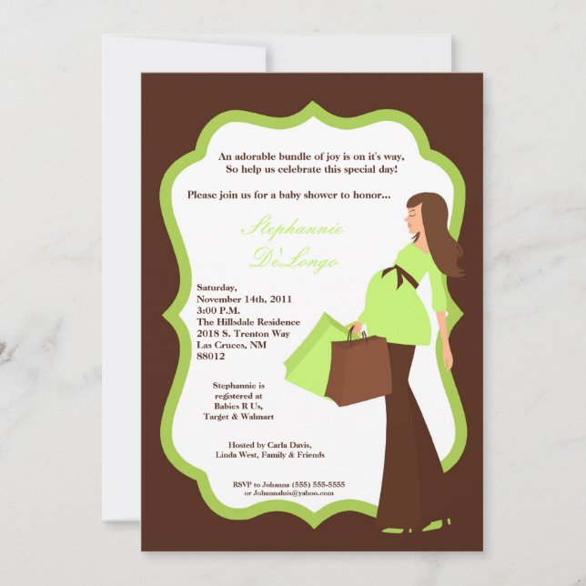 5x7 Modern Mod Mum Shopping Baby Shower Invitation (Front)