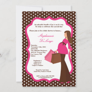 5x7 Modern Mod Mum Shopping Baby Shower Invitation