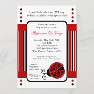 5x7 Modern Mod Red LadyBug Baby Shower Invitation