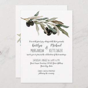 5x7 Modern Olive Leaf Wreath Watercolor Typography Invitation