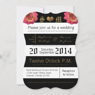 5x7 Modern Stripe Black Floral Wedding Invitation