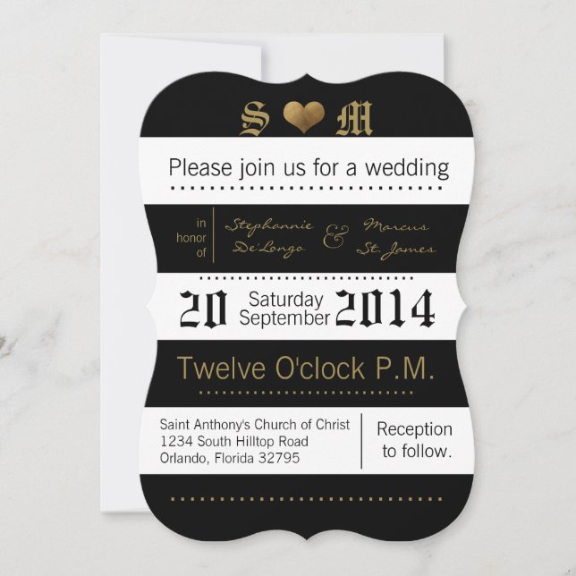 5x7 Modern Stripe Black White Wedding Invitation (Front)