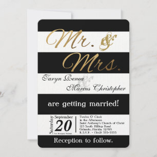 5x7 Modern Stripe Black White Wedding Invitation