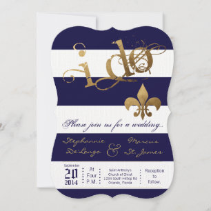 5x7 Modern Stripe Fleur De Leis Wedding Invitation