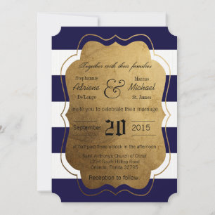 5x7 Modern Stripe Navy White Wedding Invitation