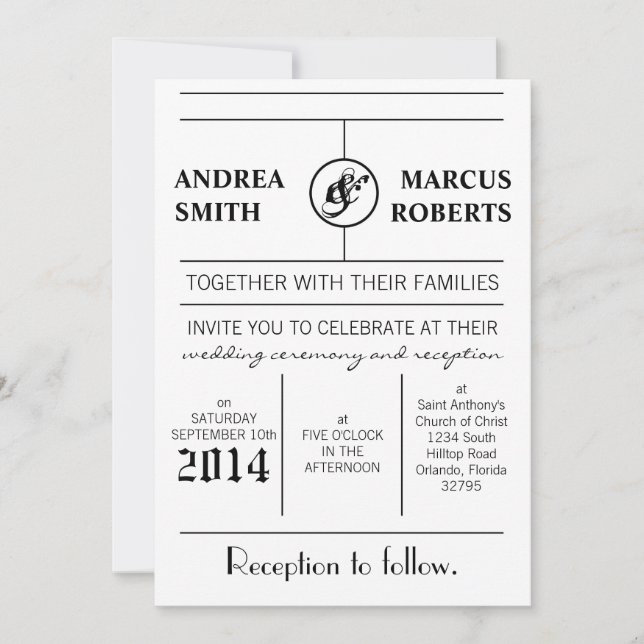 5x7 Modern Typography Newsprint Wedding Invitation (Front)