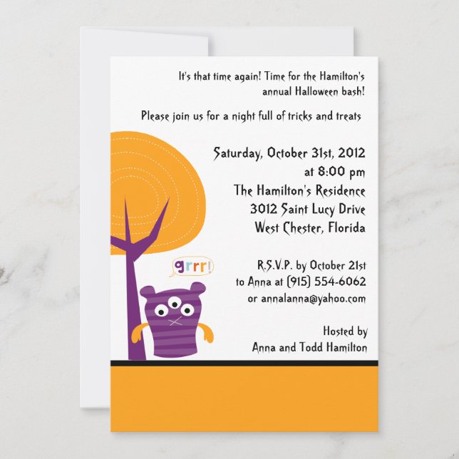 5x7 Monster Bash Halloween Party Invitation (Front)