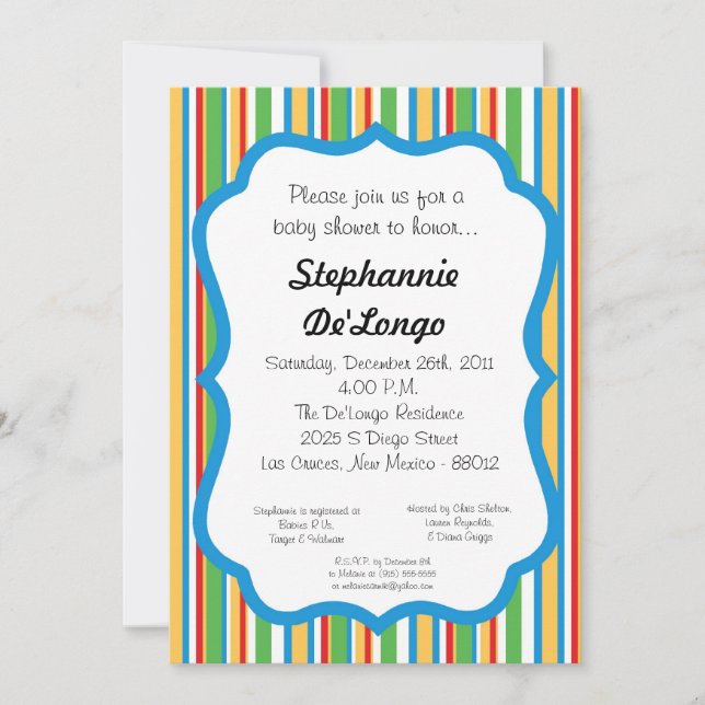 5x7 Multi-Coloured Striped Baby Shower Invitation (Front)