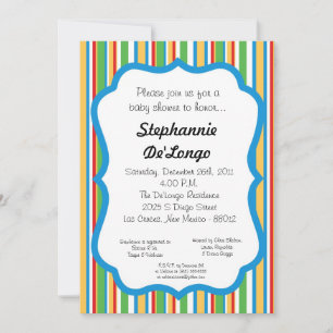5x7 Multi-Coloured Striped Baby Shower Invitation