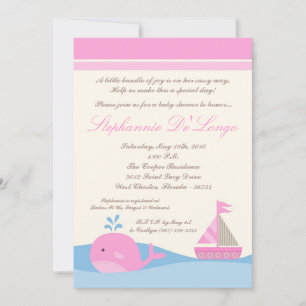 5x7 Naut Sail Boat Whale Baby Shower Invitation