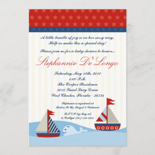 5x7 Nautical Sail Boat Whal Baby Shower Invitation